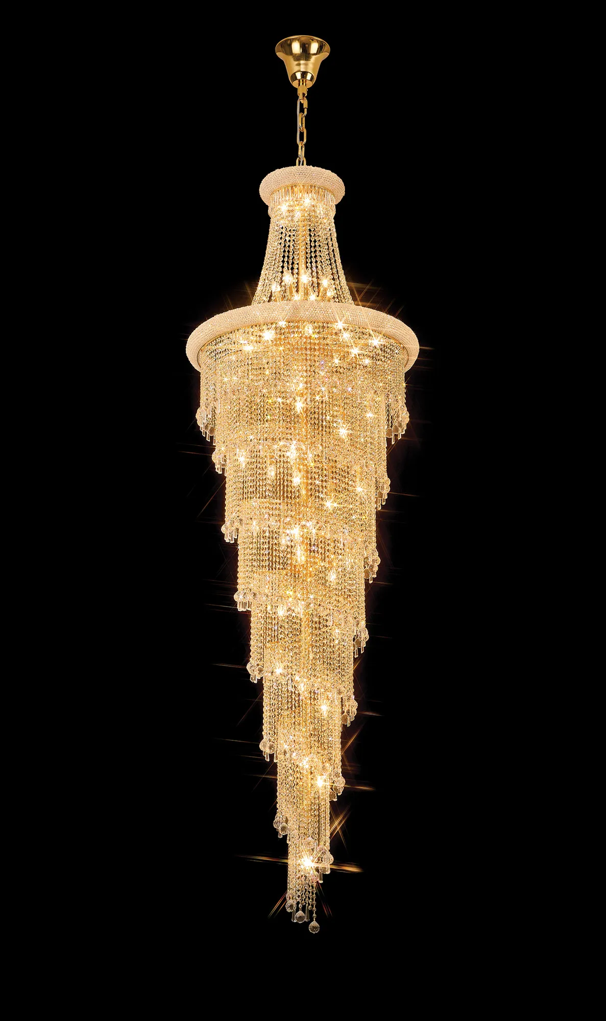 Alexandra Gold Crystal Ceiling Lights Diyas Statement Crystal Fittings